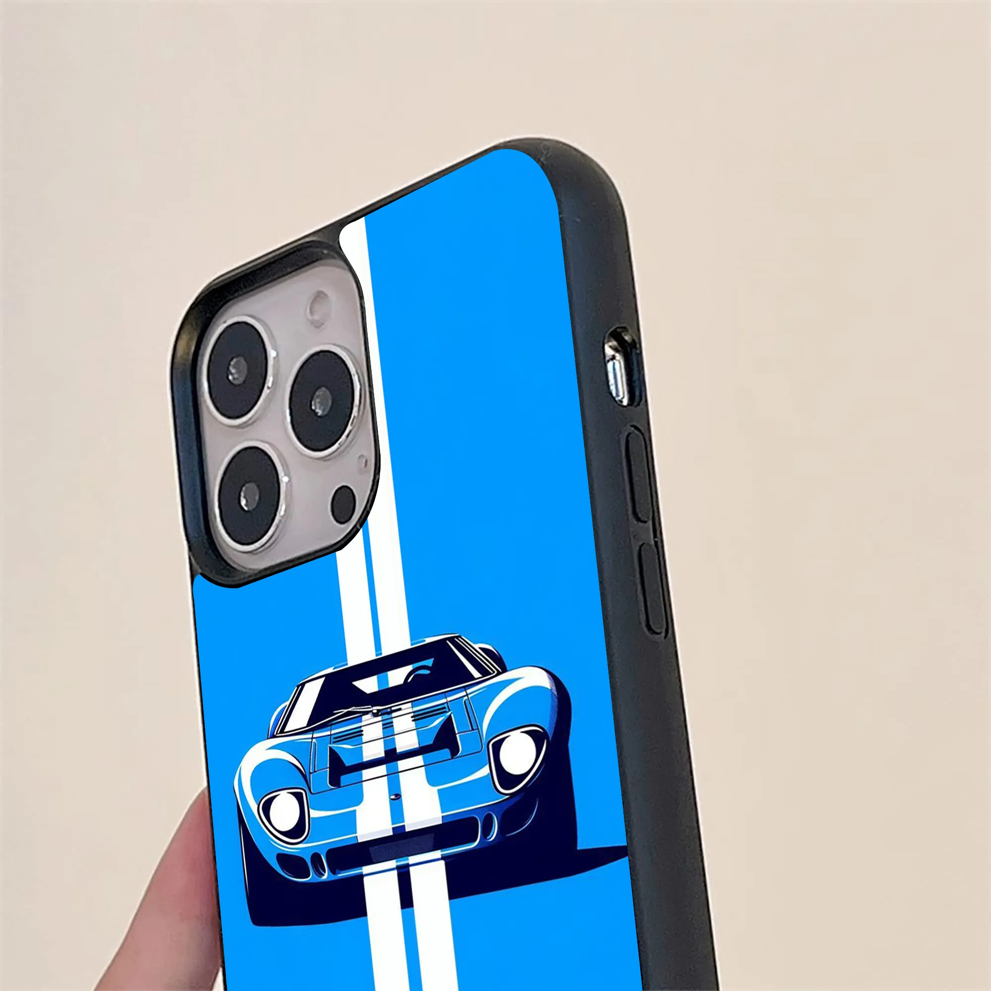 Blue Super Car Pattern Glass Case