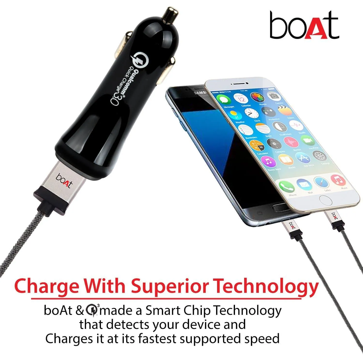 boAt Dual Port Rapid Car Charger with Quick Charge 3.0 Micro USB Cable