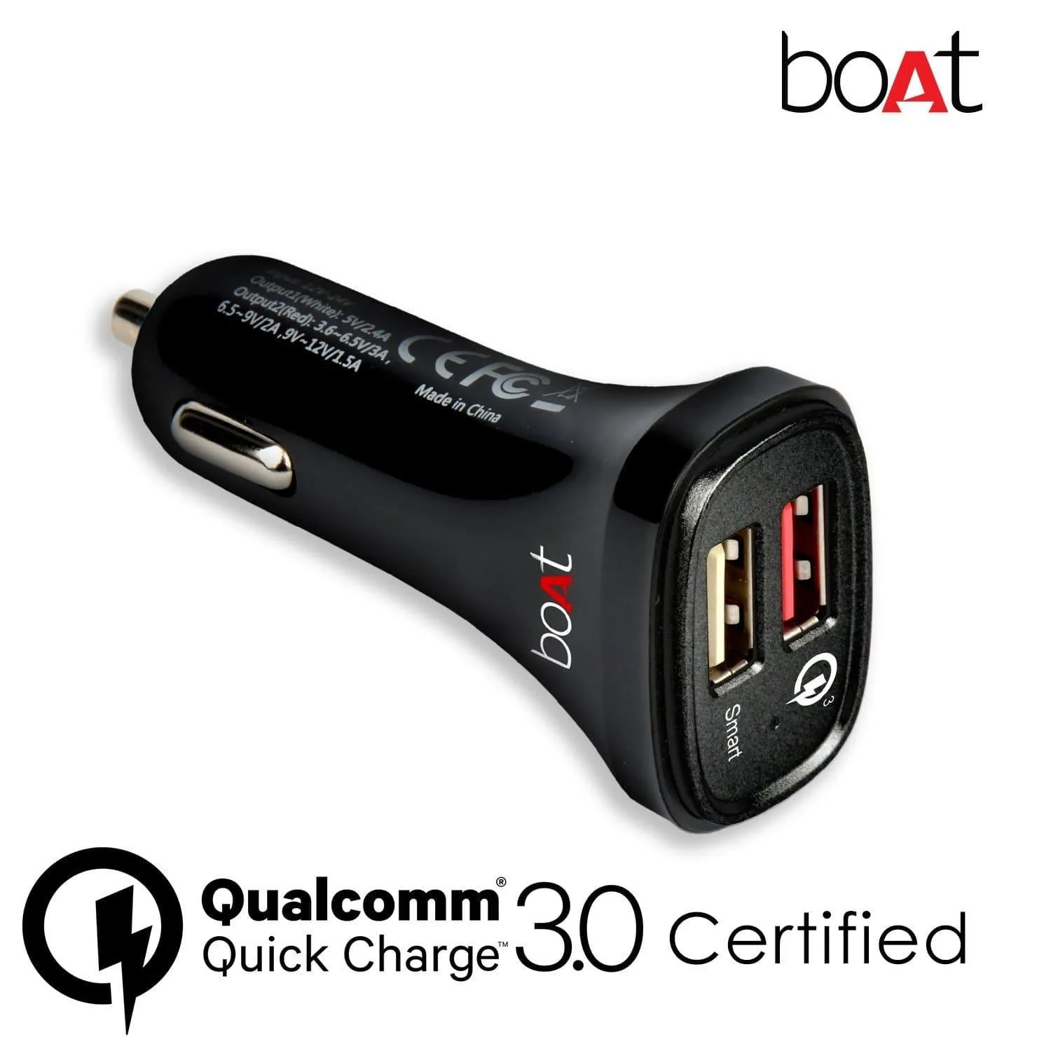 boAt Dual Port Rapid Car Charger with Quick Charge 3.0 Micro USB Cable