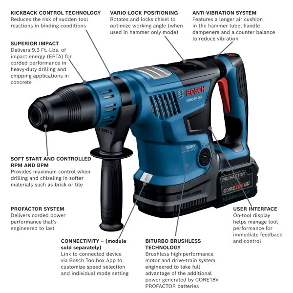 Bosch GBH18V-36CK27 18V 1-9/16" PROFACTOR SDS-max Cordless Rotary Hammer Kit