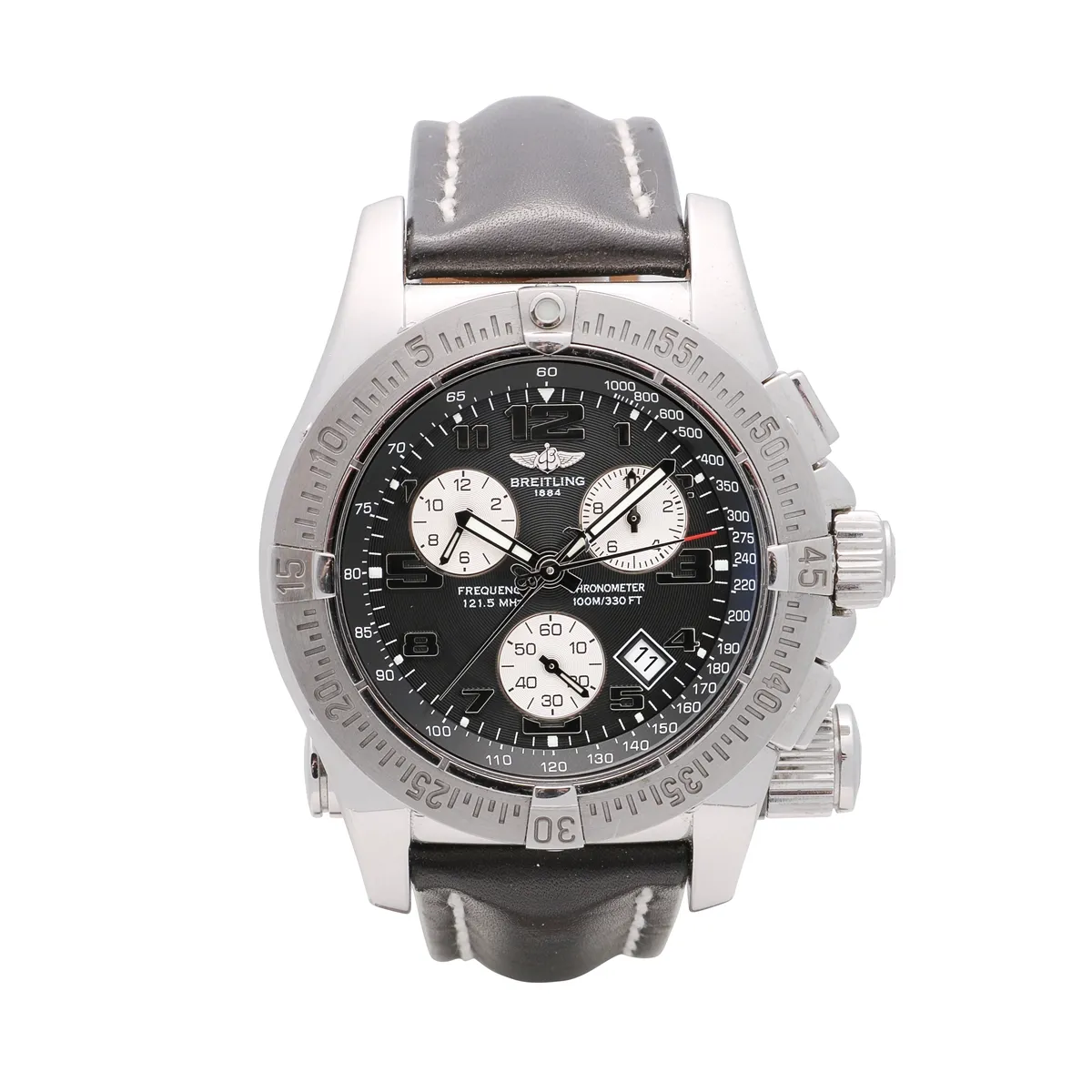 Breitling Emergency Mission Stainless Steel Black Leather Strap 45mm Quartz (Preowned)(SOLD AS IS)