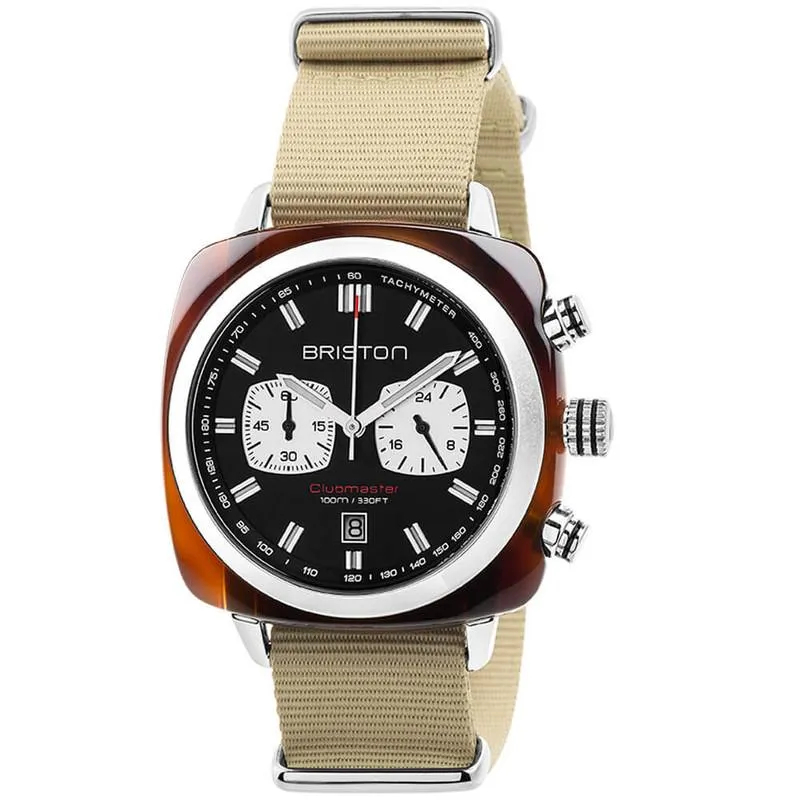 Briston Taupe Clubmaster Sport Nylon Chronograph Briston Watch 17142.SA.TS.1.NK