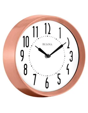 Bulova Cleaver Retro Copper Tone Wall Clock - White Dial - Shatterproof Lens