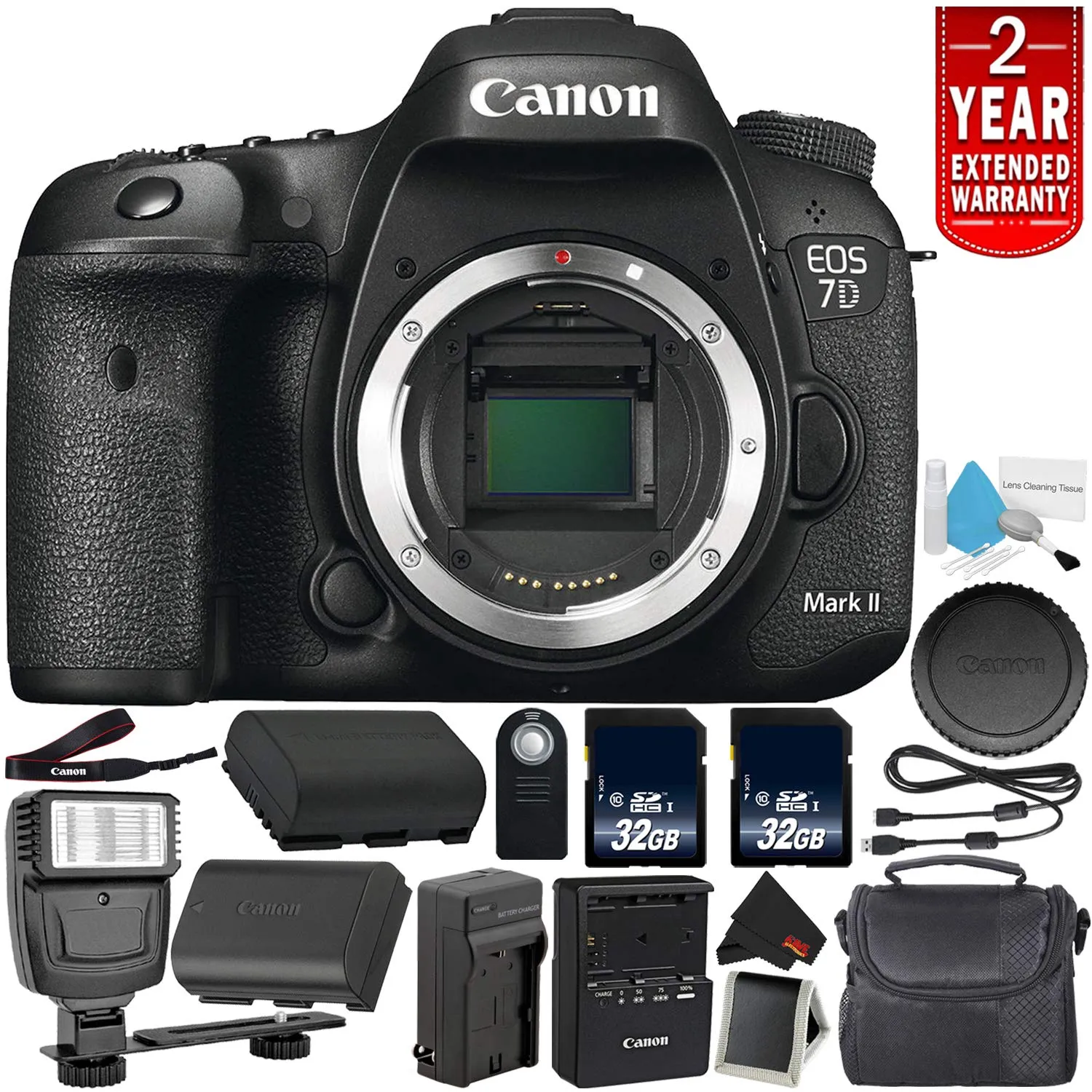 Canon EOS 7D Mark II Digital SLR Camera 9128B002 (Body Only) International Model - Bundle with 32GB Memory Card Ultimate Bundle