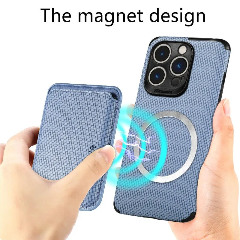 Carbon Fiber Phone Case  With Magnetic Back Card Bag For IPhone