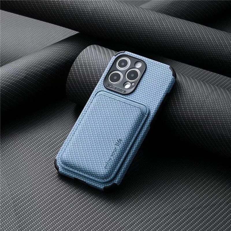 Carbon Fiber Phone Case  With Magnetic Back Card Bag For IPhone