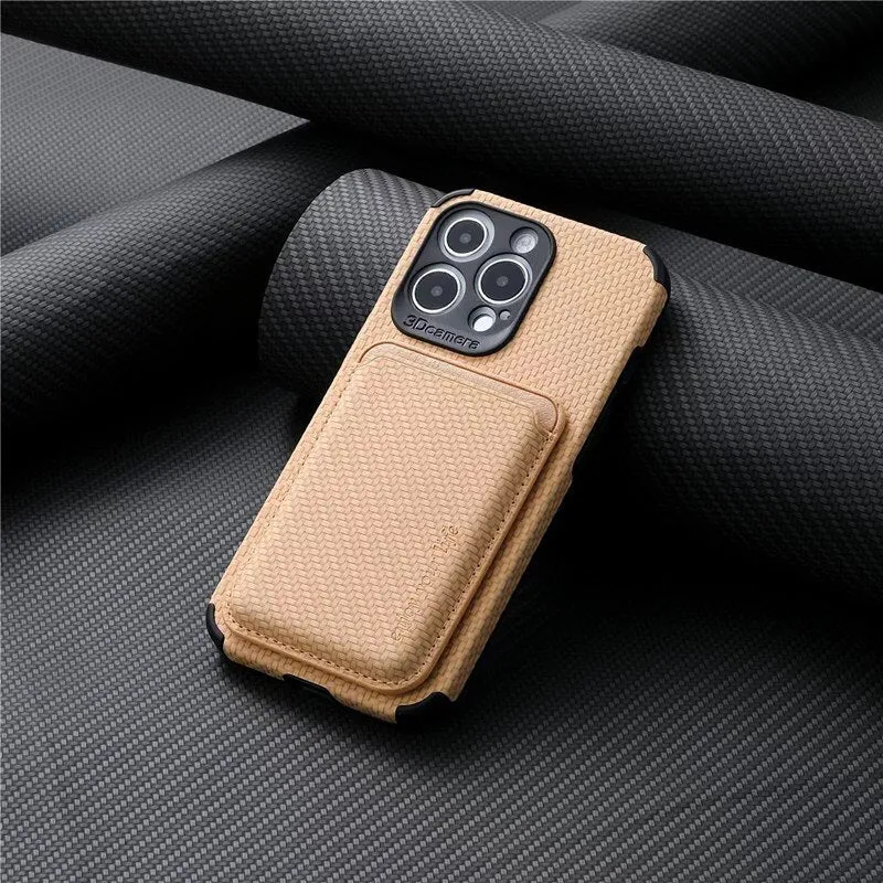 Carbon Fiber Phone Case  With Magnetic Back Card Bag For IPhone