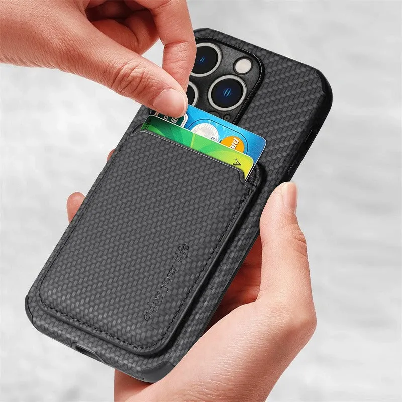 Carbon Fiber Phone Case  With Magnetic Back Card Bag For IPhone