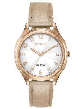 Citizen DRIVE LTR Womens - Rose Gold-Tone - Silver-Tone Dial - Vegan Leather