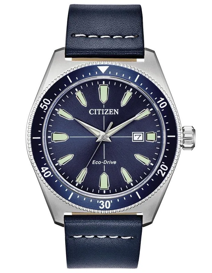 Citizen Eco-Drive Vintage Brycen Sport - Stainless Steel - Date - Leather Strap