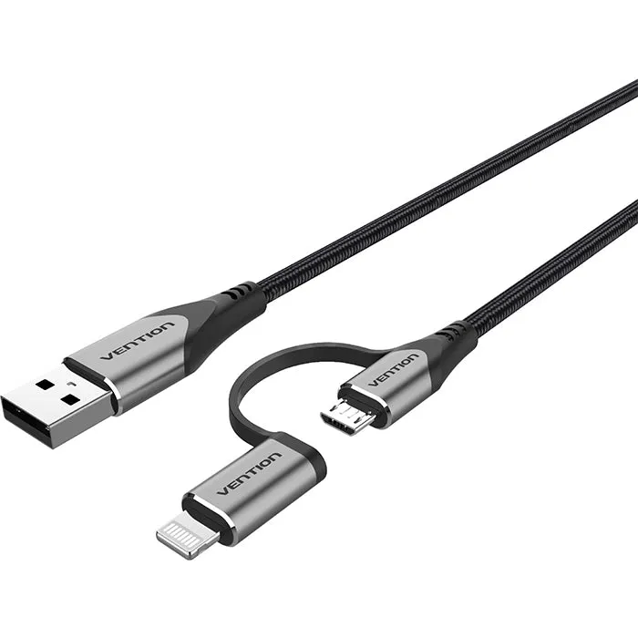 [CLEARANCE] VENTION USB 2.0 to 2 in 1 Micro USB and Lightning Cable 480 Mbps Fast Charging Cable (0.5M, 1M) | CQH