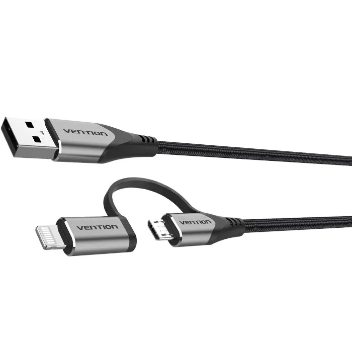 [CLEARANCE] VENTION USB 2.0 to 2 in 1 Micro USB and Lightning Cable 480 Mbps Fast Charging Cable (0.5M, 1M) | CQH