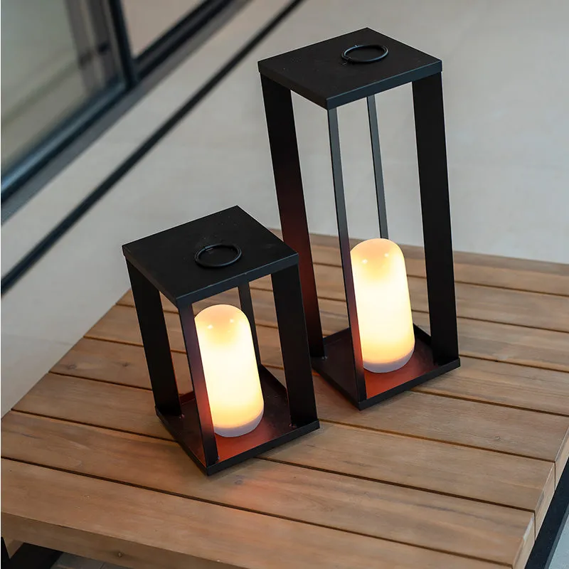 Cordless portable metal lantern with flame effect/static light SIROCO