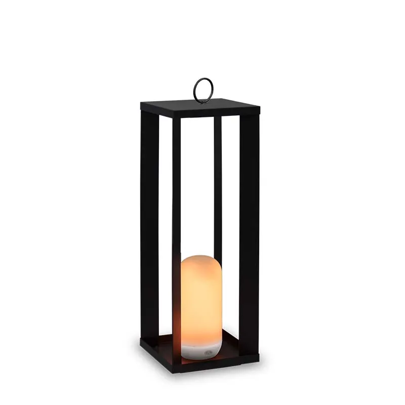 Cordless portable metal lantern with flame effect/static light SIROCO