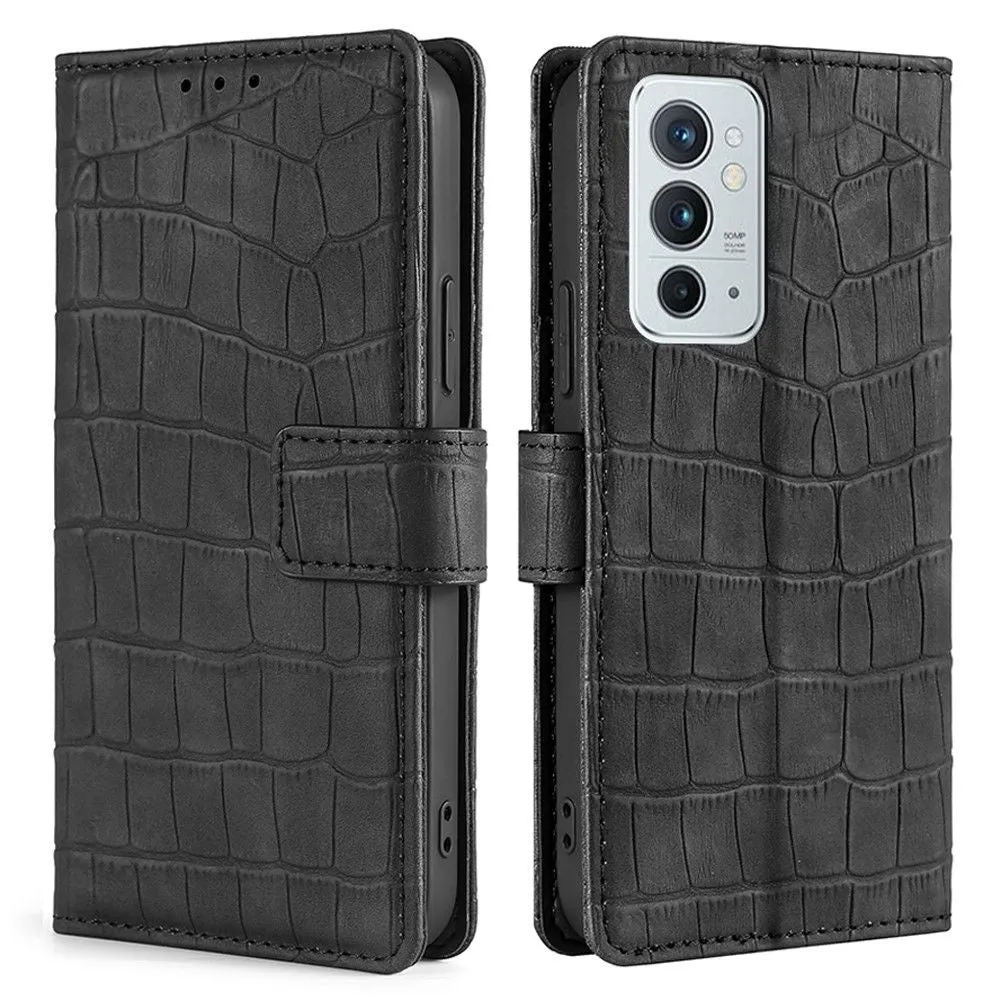 Crocodile textured leather case for OnePlus 9RT 5G - Black