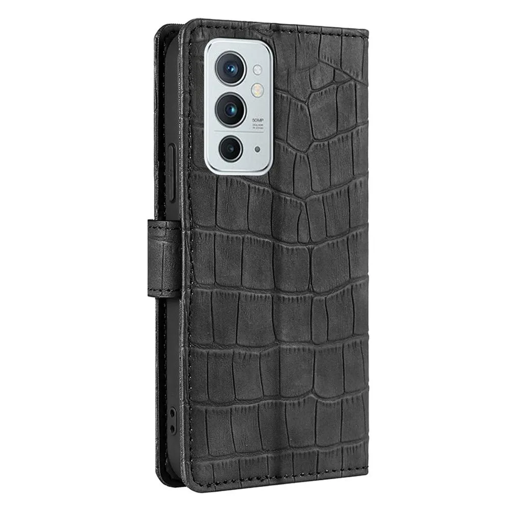 Crocodile textured leather case for OnePlus 9RT 5G - Black