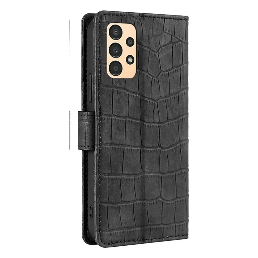 Crocodile textured leather case for Samsung Galaxy A13 4G - Black