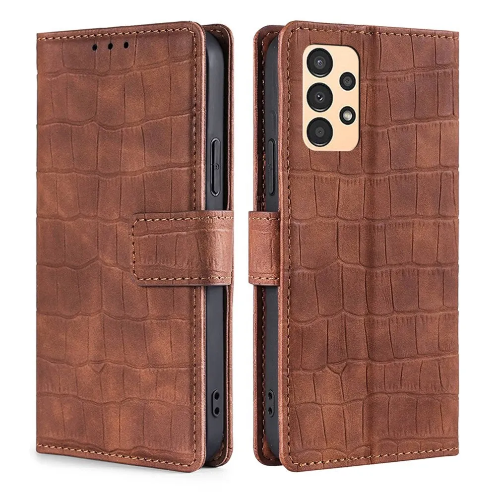 Crocodile textured leather case for Samsung Galaxy A13 4G - Brown