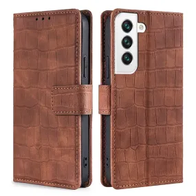 Crocodile textured leather case for Samsung Galaxy S22 Plus - Brown