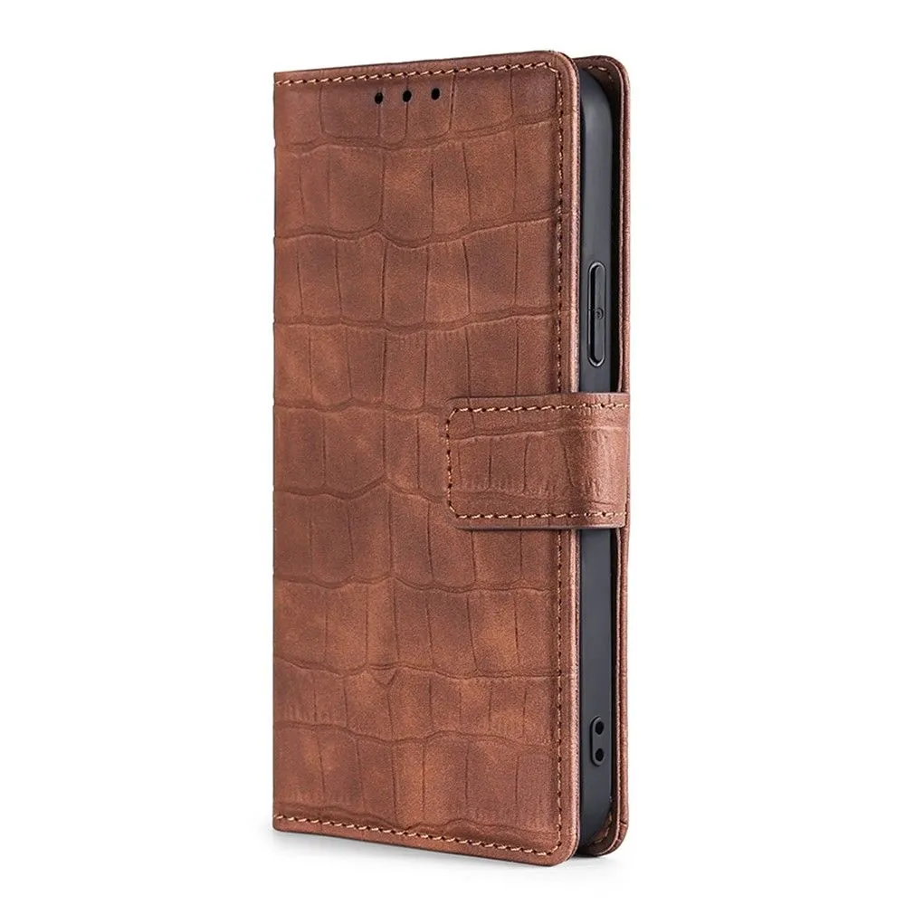 Crocodile textured leather case for Samsung Galaxy S22 Plus - Brown