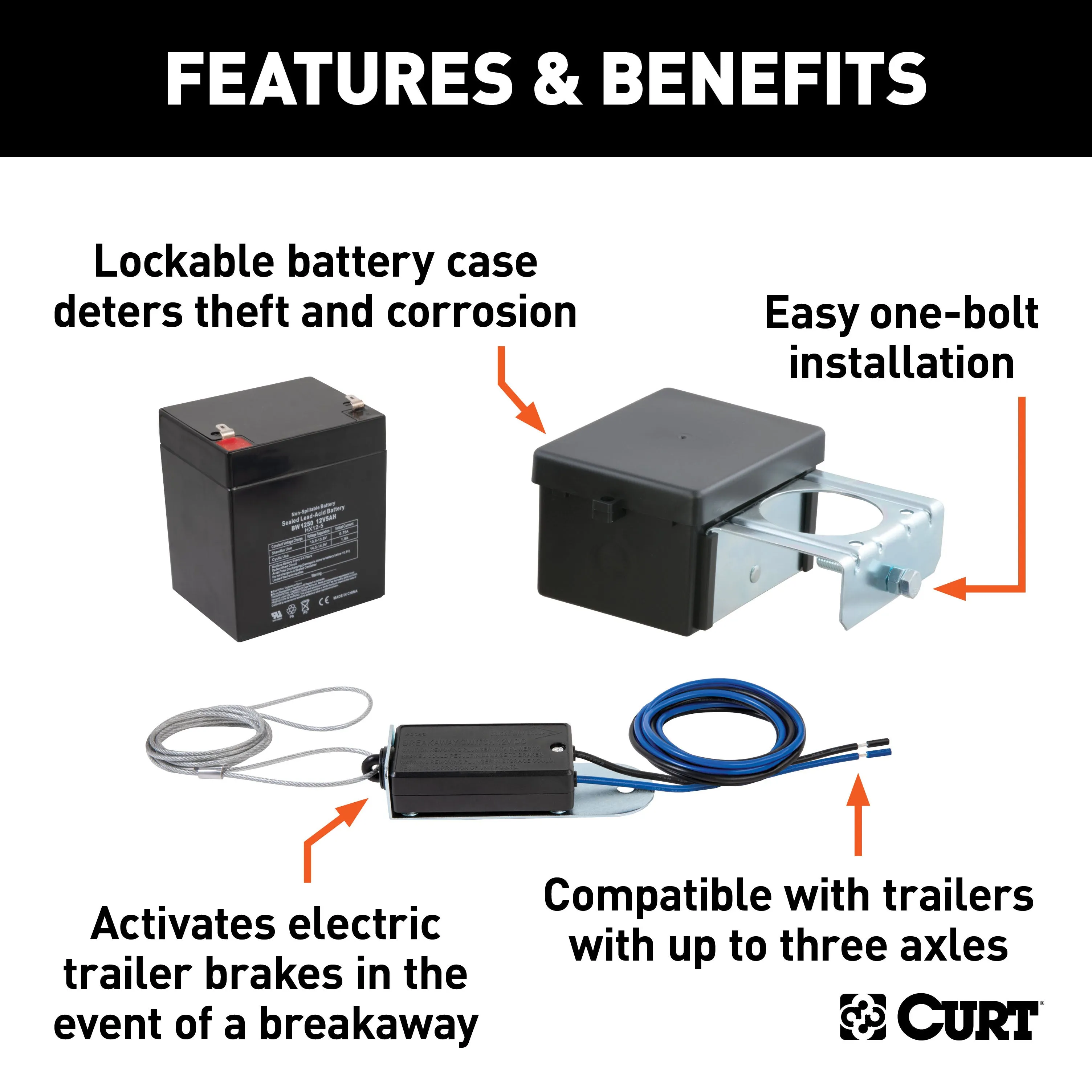 CURT 52026 CURT 52026 Soft-Trac 2 Trailer Breakaway Switch Kit System with Battery