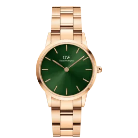 Daniel Wellington Ladies Rose Gold Iconic Link Emerald Watch DW00100421