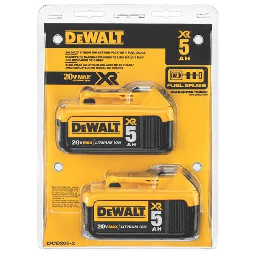 DeWALT DCB205-2 20V MAX Premium XR 5.0Ah Lithium Ion Power Tool Battery - 2 Pack