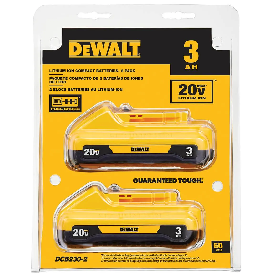 DeWALT DCB230-2 20V MAX 3Ah Compact Lithium Ion Battery Back - 2 Pk