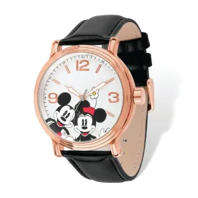 Disney Adult Size Rose-Tone Black Leather Mickey Mouse Watch