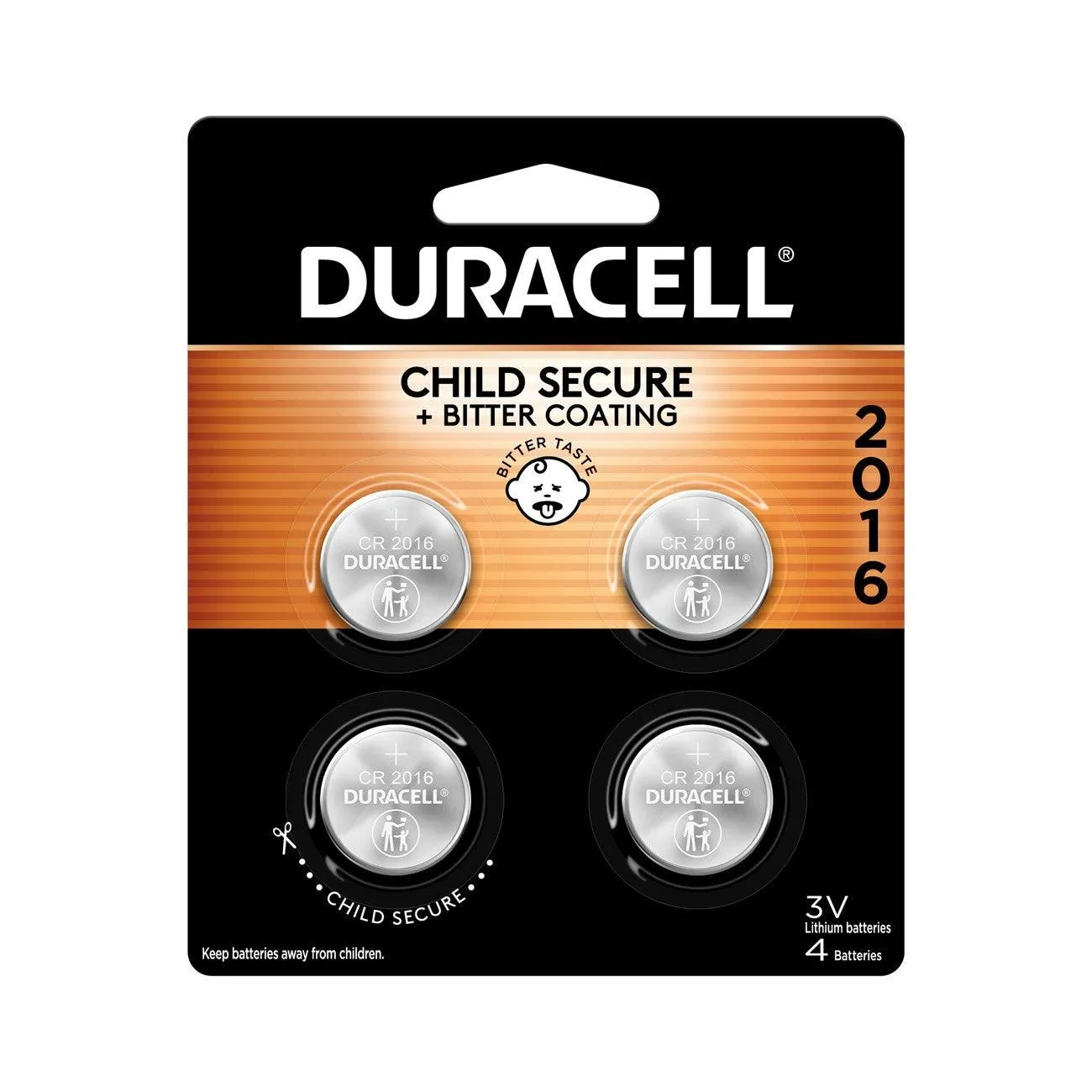 DL2016B4PK Duracell Specialty Lithium Coin - Bitterant, 4 Pack