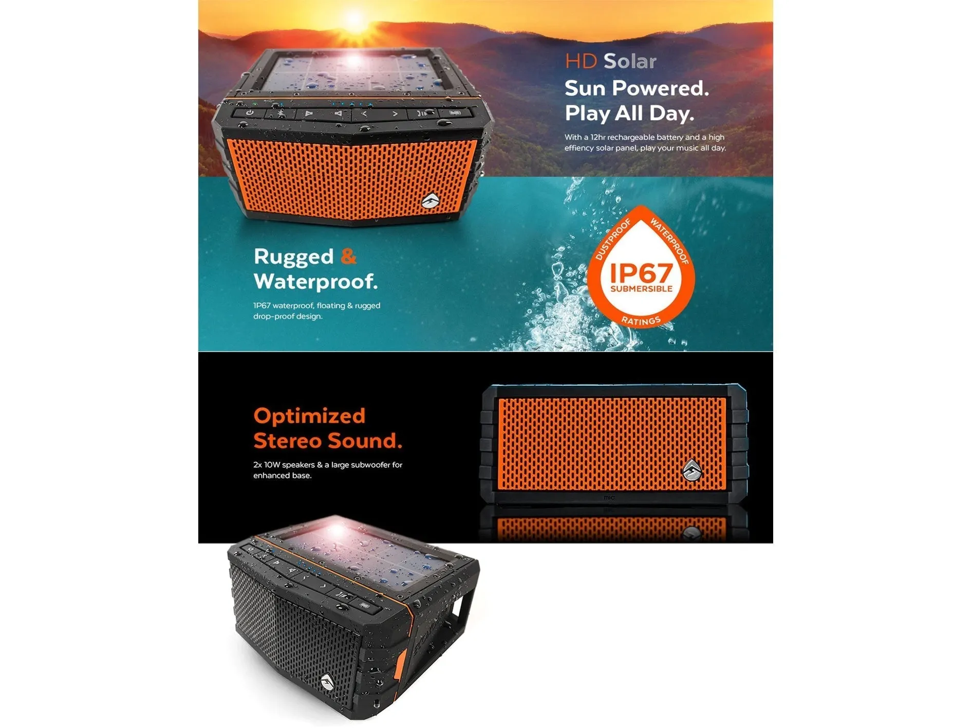 Ecoxgear Sol Jam - Solar Powered Stereo Sound Speaker