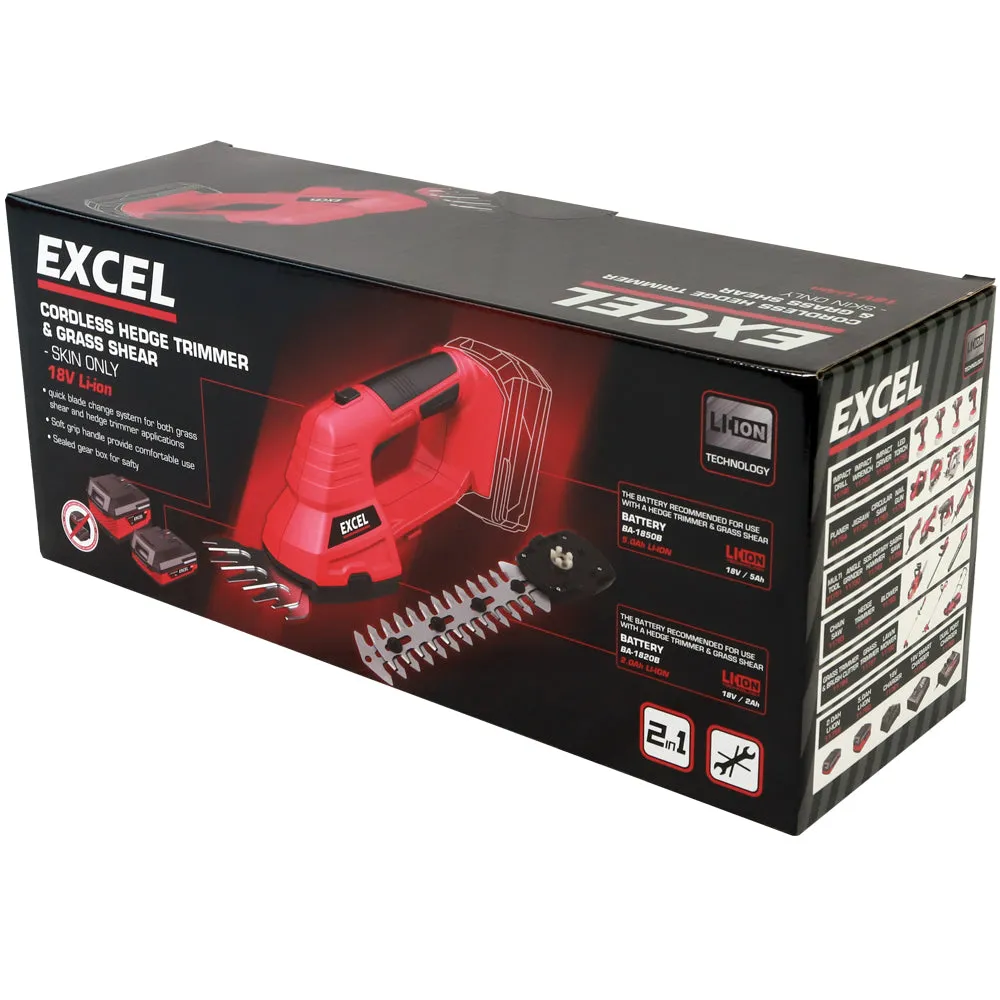 Excel 18V Hedge Trimmer & Grass Shear with 2 x 5.0Ah Batteries   Fast Charger EXL5235