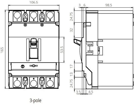 FGM6SM-4P-160M 80A, 4 Pole Moulded Case Circuit Breaker (MCCB) Thermal and Magnetic, Adjustable Type ICS=36kA 40 Amp, 400/690VAC