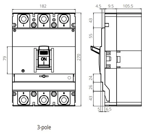 FGM6SM-4P-800H 700A, 4 Pole Moulded Case Circuit Breaker (MCCB) Thermal and Magnetic, Adjustable Type ICS=75kA 700 Amp, 400/690VAC