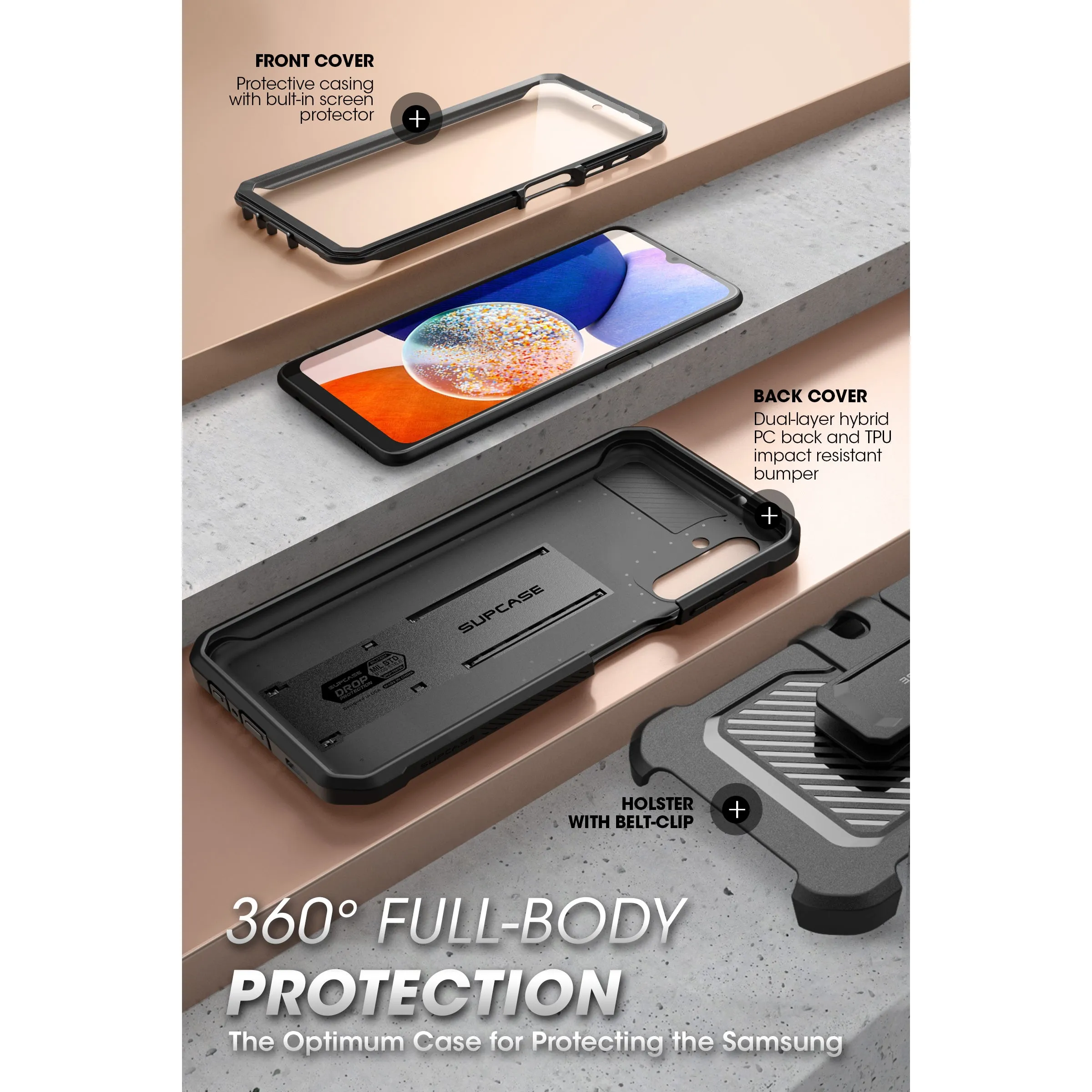 Galaxy A14 Unicorn Beetle Pro Rugged Holster Case-Black