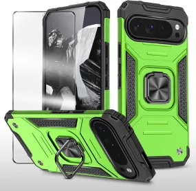 Google Pixel 9 Pro 5G 6.3" Case Tempered Protector Protection Case Green