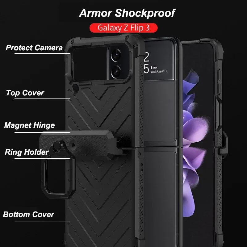 Heavy Duty Shockproof Phone Case With  Magnetic Hinge Ring Holder For Samsung Z Flip