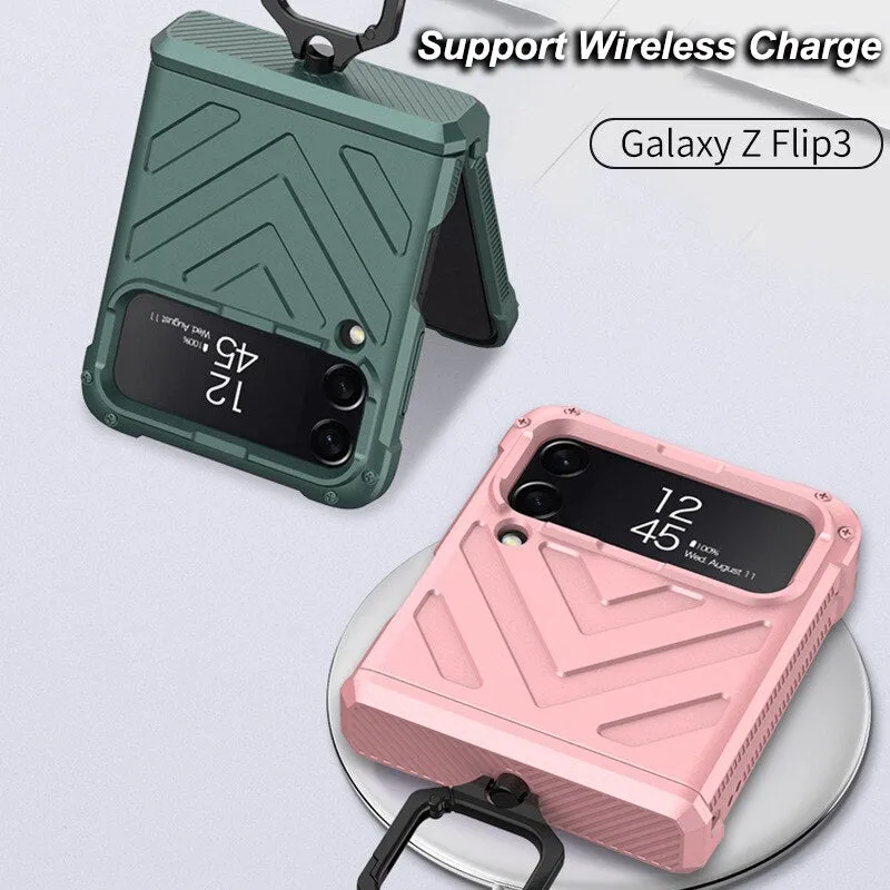 Heavy Duty Shockproof Phone Case With  Magnetic Hinge Ring Holder For Samsung Z Flip