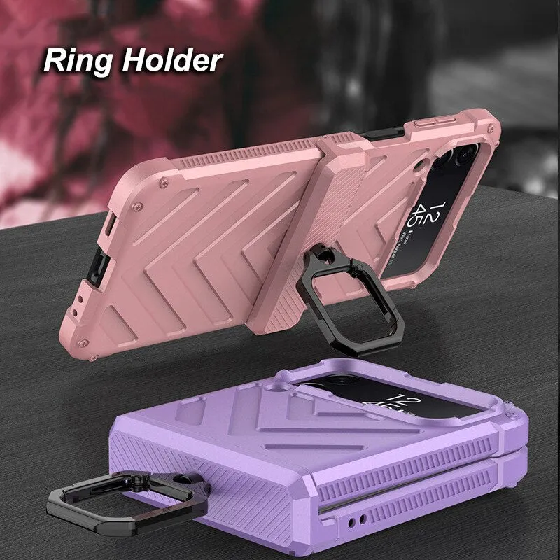 Heavy Duty Shockproof Phone Case With  Magnetic Hinge Ring Holder For Samsung Z Flip