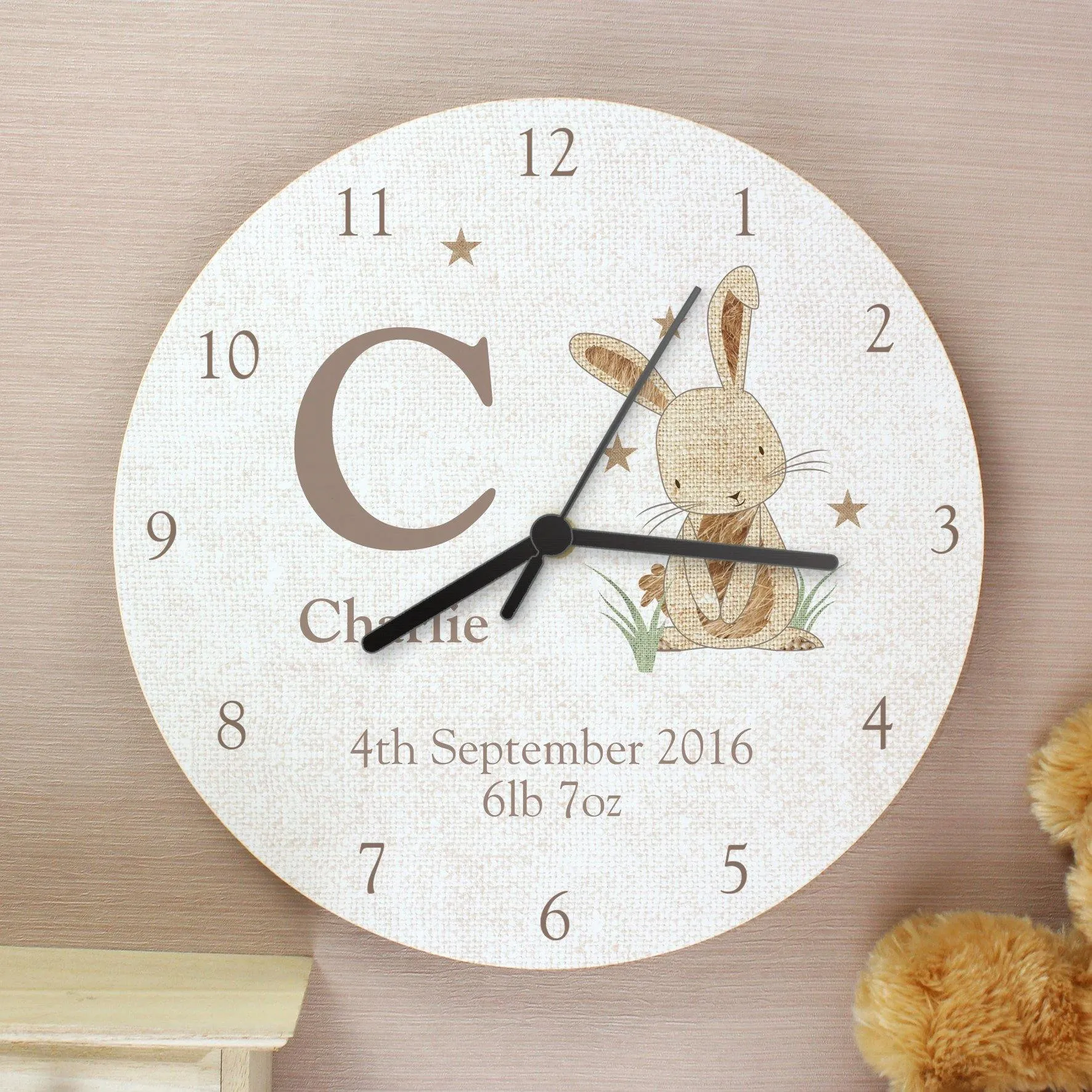 Hessian Rabbit - Personalised Wall Clock