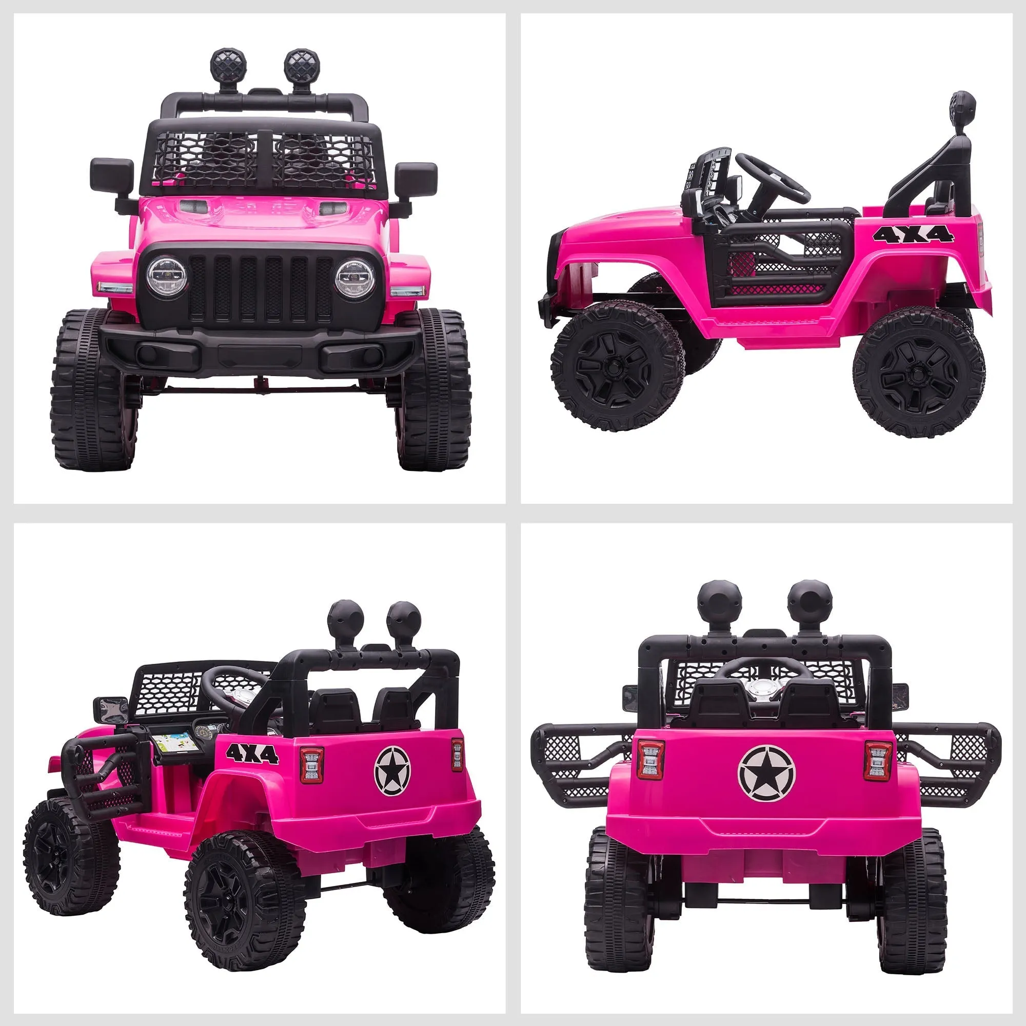 Homcom 12V Battery-powered 2 Motors Kids Electric Ride On Car Truck Off-road Toy with Parental Remote Control Horn Lights Suspension Wheels for 3-6 Years Old Pink