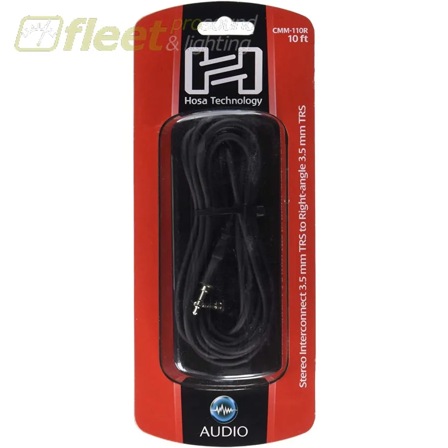 Hosa CMM-110R Stereo Interconnect Cable - 3.5mm TRS Male to Right angle 3.5mm TRS Male - 10 FT