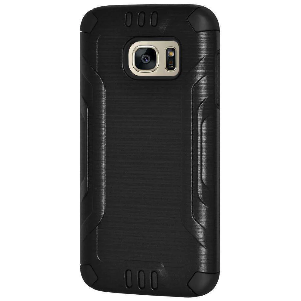 Hybrid Shockproof Brushed Design Dual Layer Case for Samsung GALAXY S7 - Black