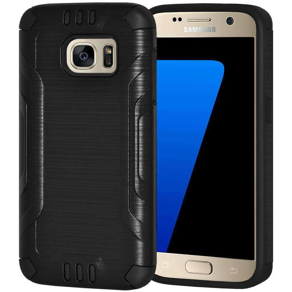 Hybrid Shockproof Brushed Design Dual Layer Case for Samsung GALAXY S7 - Black