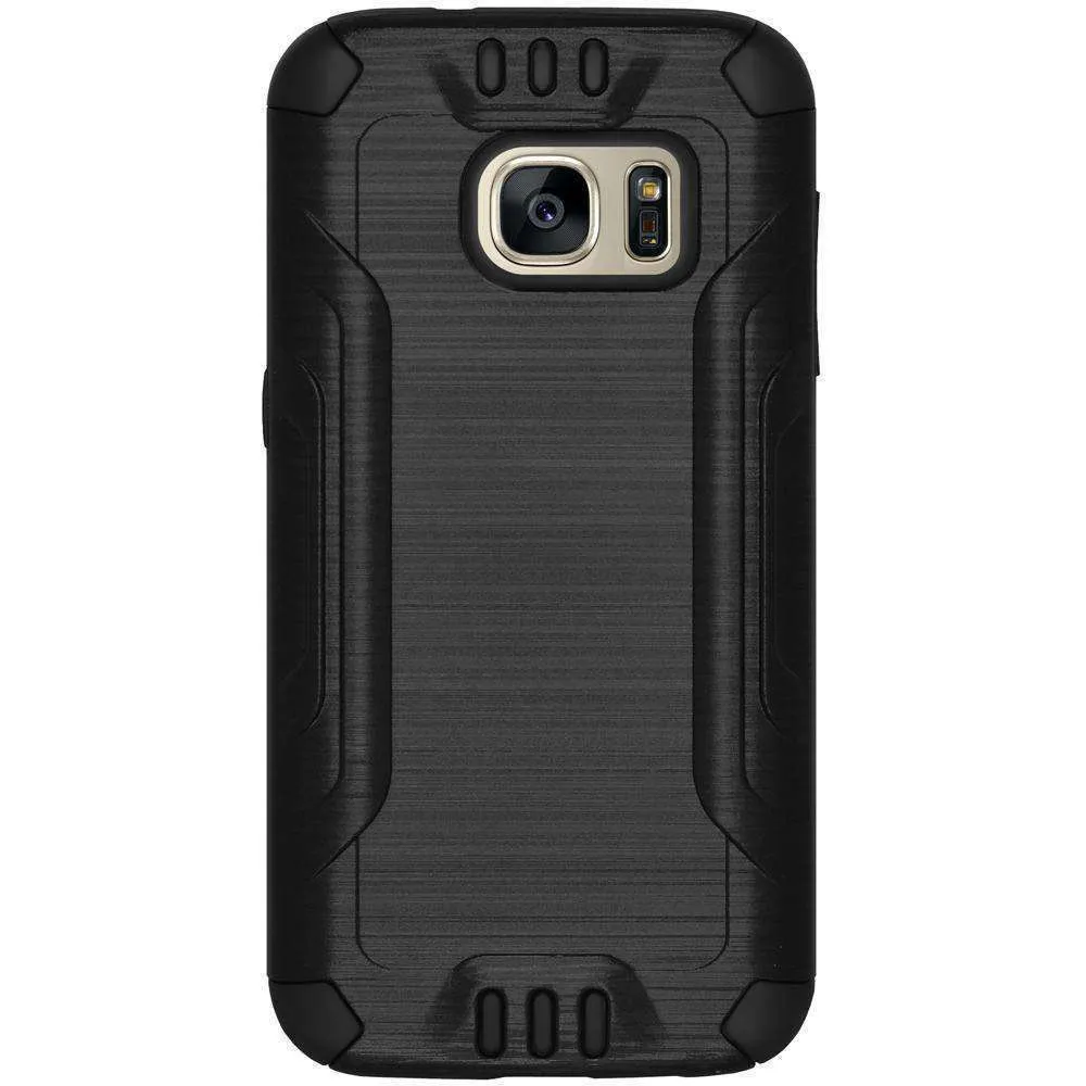 Hybrid Shockproof Brushed Design Dual Layer Case for Samsung GALAXY S7 - Black