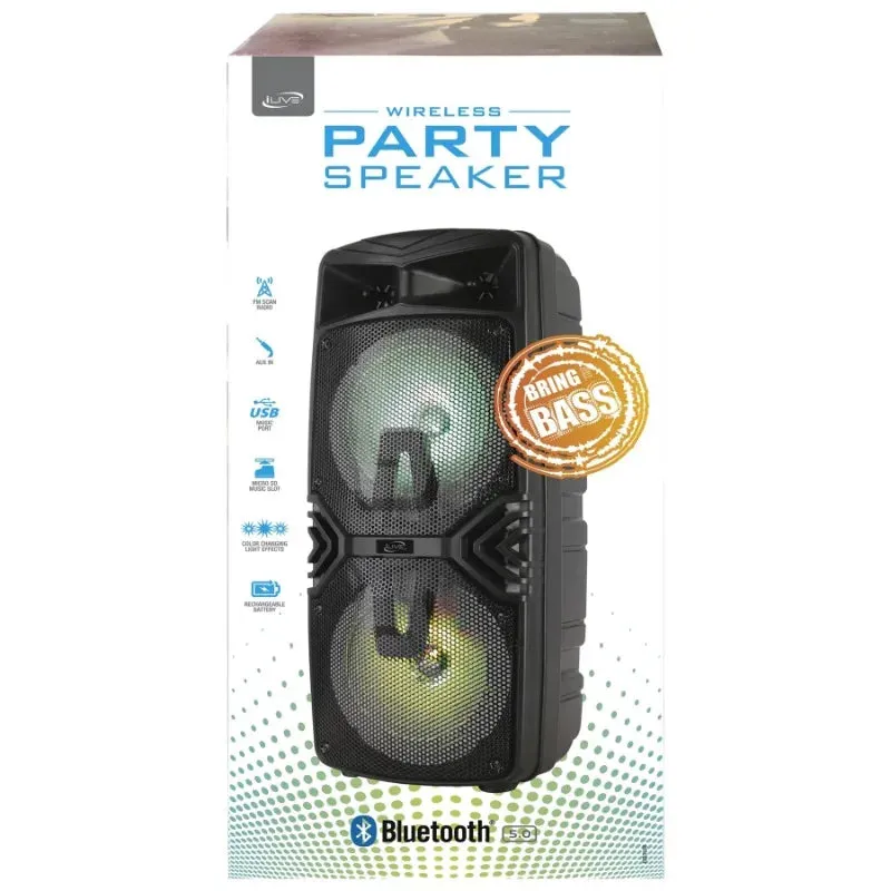 iLive Wireless Tailgate Party Speaker with FM Radio, ISB310B, Black