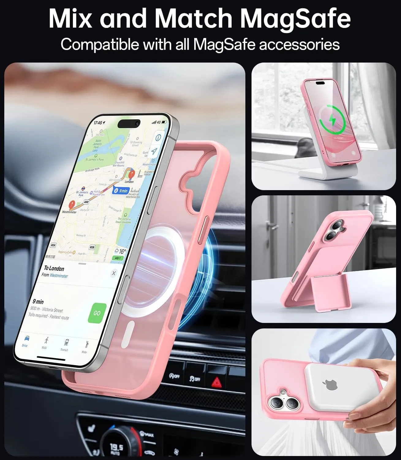 iPhone 16 Pro Case Pink Shockproof Drop Protection Mag safe Case