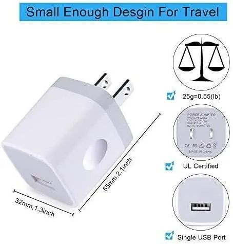 iPhone Wall Charger Adapter USB Charging, 5Pack Single Port USB Wall Plug