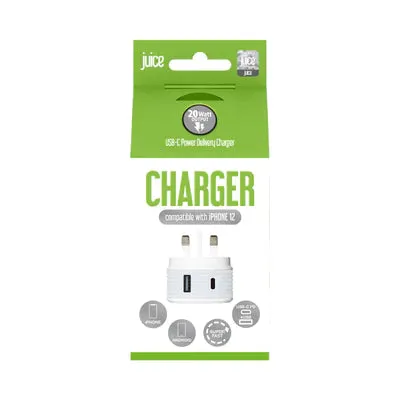 Juice 20W Dual Port Fast Charger Plug – White