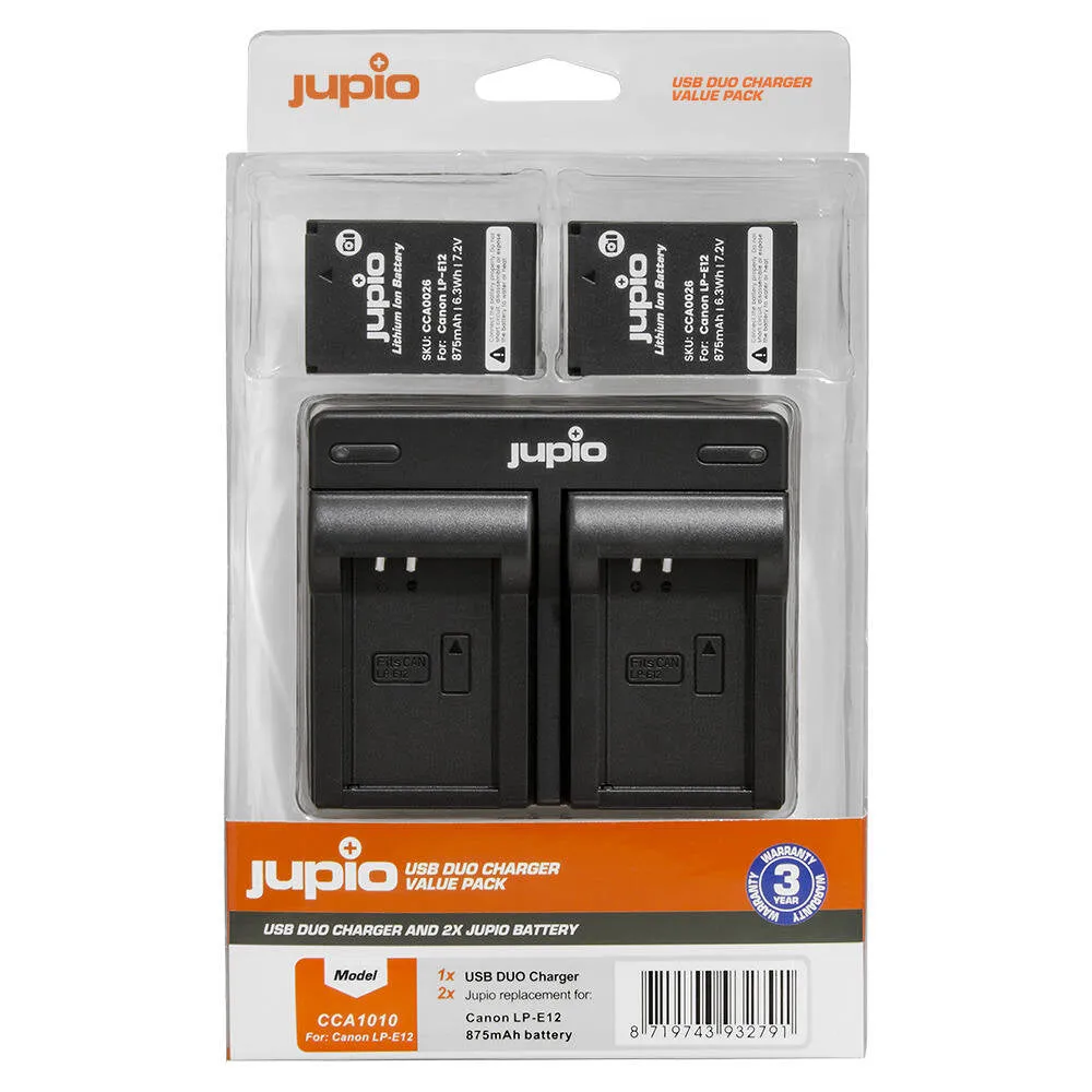 Jupio 2x Batteries 875mAh & USB Dual Charger Kit For Canon LP-E12